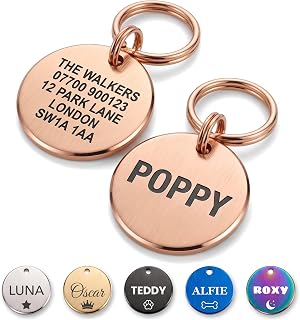 The Stately Hound Dog Tags for Pets Engraved UK, Rose Gold Round, Small