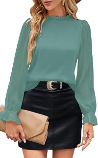 Odosalii Women's Ruffles Blouse Stand Collar Elegant Long Sleeve Casual Long Sleeve Blouse