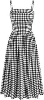 CIDER Abito estivo da donna a quadretti, senza maniche, increspato, con spalline sottili, casual, alla moda