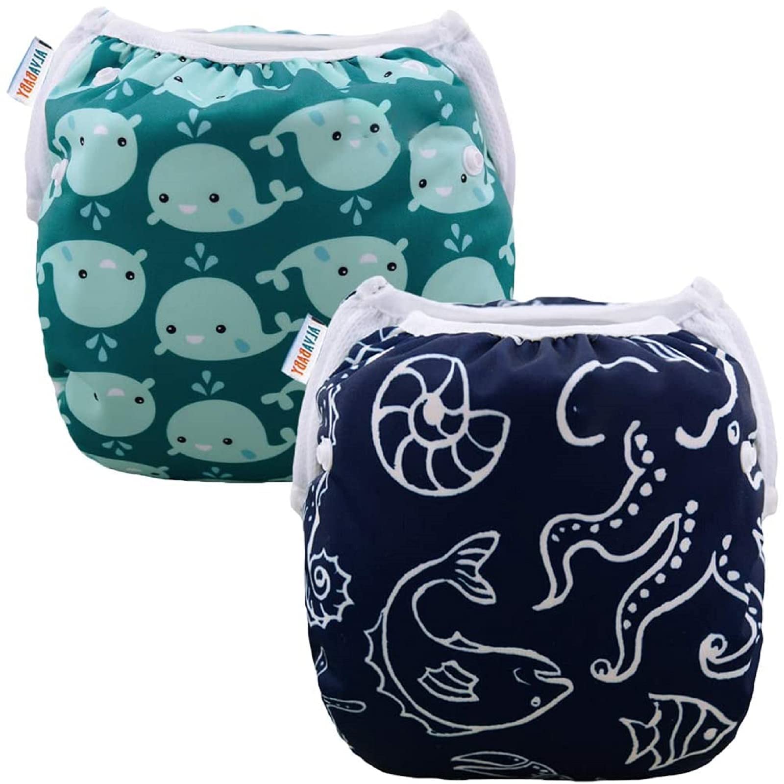 ALVABABY Swim Diapers 2pcs Reusable Baby Swim Diaper 9 Months-3T Adjustable Snap