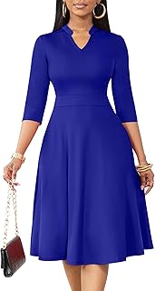 Nmoder Casual Dresses for Women Semi Formal Fit and Flare Dresses 3/4 Sleeve A-line Church Work Dresses with Pockets Royal Blue XL