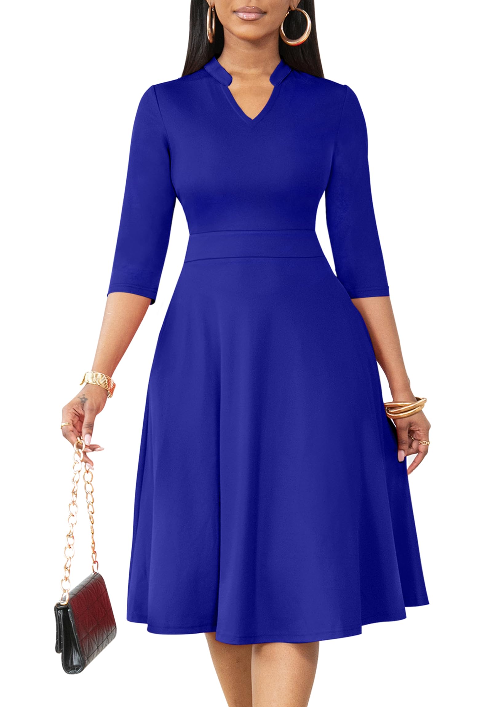Nmoder Casual Dresses for Women Semi Formal Fit and Flare Dresses 3/4 Sleeve A-l