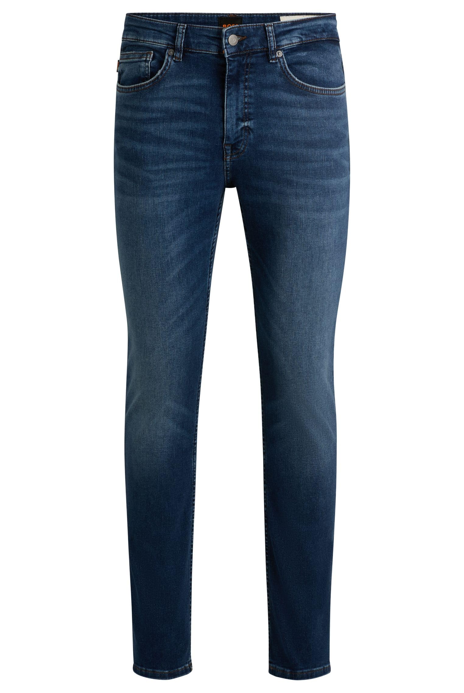 BOSS Mens Delaware BC-L-P Blue Slim-fit Jeans in Super-Stretch Denim