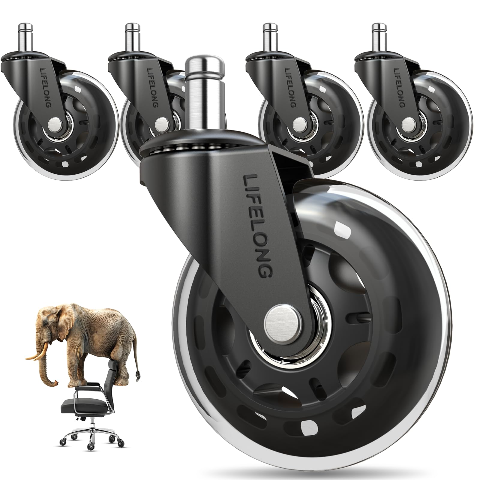 Lifelong Office Chair Wheels Replacement Rubber Chair Casters for Hardwood Floor