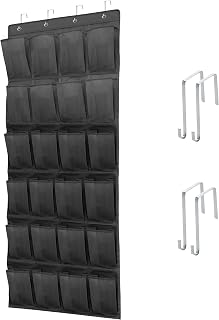 Over The Door Shoe Organizer with 24 Large Breathable Mesh Pockets Sturdy Closet Door Shoe Storage Holder Hanging SimpleHouseware Men Women Kids Shoe Holder for Rack (Black)