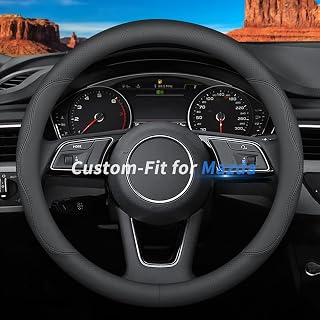 Custom-Fit for Mazda Steering Wheel Cover, Premium Leather Car Steering Wheel Cover with Logo, Non-Slip, Breathable (B-Style,for Mazda)