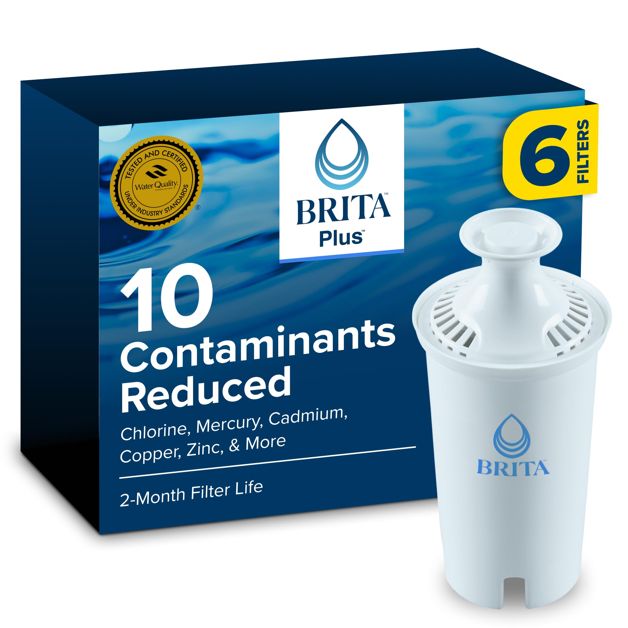 Brita Plus Replacement Water Filter, For Pitchers and Dispensers, 6 Pack | WQA a