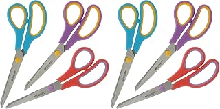 Westcott Easy Grip Scissors 3-Piece Set | Universal Scissors with Comfort Grip | Extra Sharp & Durable Stainless Steel Blade | Set of 3 in Red, Turquoise, Purple (Pack of 2)