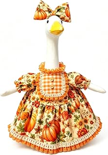 Fall Pumpkin Porch Goose Outfit Dress for 23 Inch Goose Statue, Thanksgiving Costume with Hat and Basket, Autumn Lawn Goose Clothes Outdoor Yard Decoration