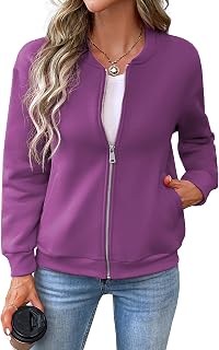 Women's Zip Up Sweatshirts Jackets Long Sleeve Bomber Jacket Coat Casual Outwear with Pockets