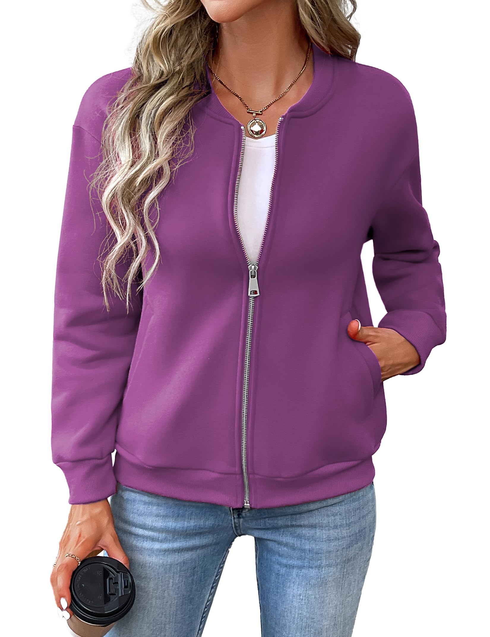 Women's Zip Up Sweatshirts Jackets Long Sleeve Bomber Jacket Coat Casual Outwear