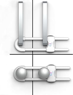 QT BABY Baby Proofing Cabinet Locks | Adjustable U Shaped Baby Safety Latches for Drawers, Fridge, Closet |Modern Baby Proofing Cabinet Lock with Extra Secure Lock Buttons (Pack of 2, White)