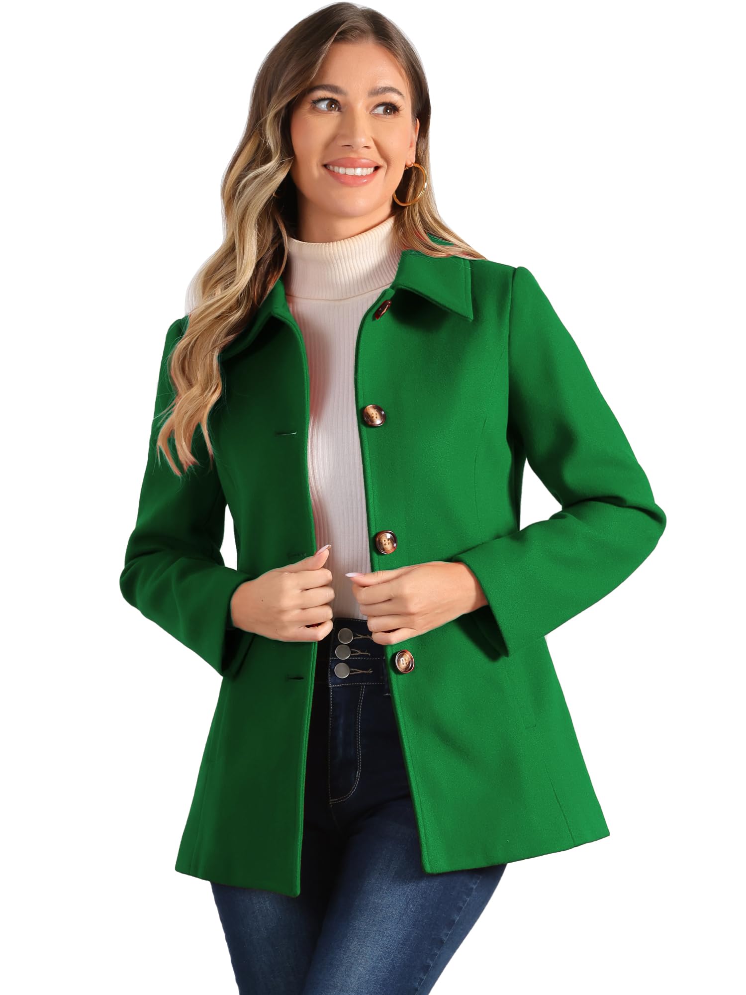 Allegra K Women's Single Breasted Coat Pea Coat