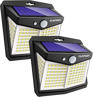 CLAONER Solar Powered Lights Outdoor, Upgraded Wireless 270° IP65 Solar Motion Sensor Security/Wall Light for Front Door, Yard, Garage, Garden, Fence, Cool White (2 Pack)
