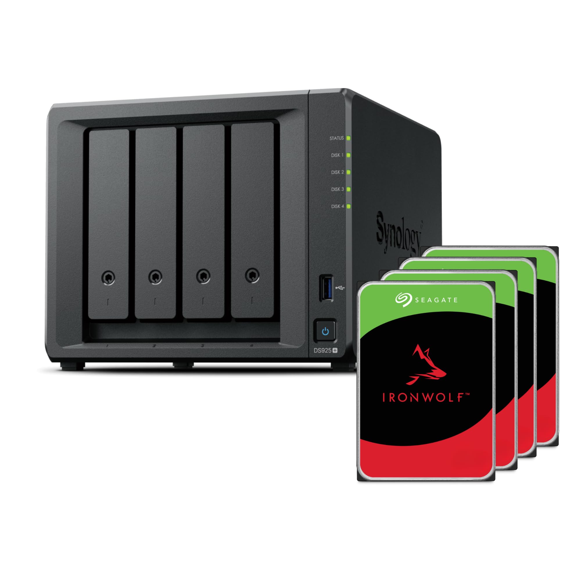 Synology DS925+(2X 2.5GbE Ports, Ryzen V1500B, 4GB RAM) 4-Bay 32TB Bundle with 4
