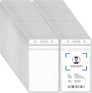 FZENeast ID Card Holder, 100 PCS Vertical Clear Plastic Badge Holder with Waterproof Resealable Zip, Name Tag Holder for Multiple Cards