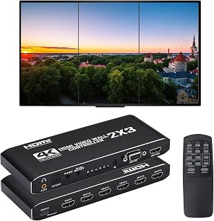 Video Wall Controller, 4K@30Hz 2X3 TV Wall Processor with 1 HDMI Input+ 6 HDMI Output + Audio Out, with RS232. Support 180° Rotate, 6 Output Support Images Stitching 2x3 2x2 1x6 6x1 etc