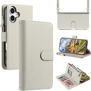 Crossbody Purse Wallet for iPhone 17 Case with Long Strap,6.3",Beige Gray