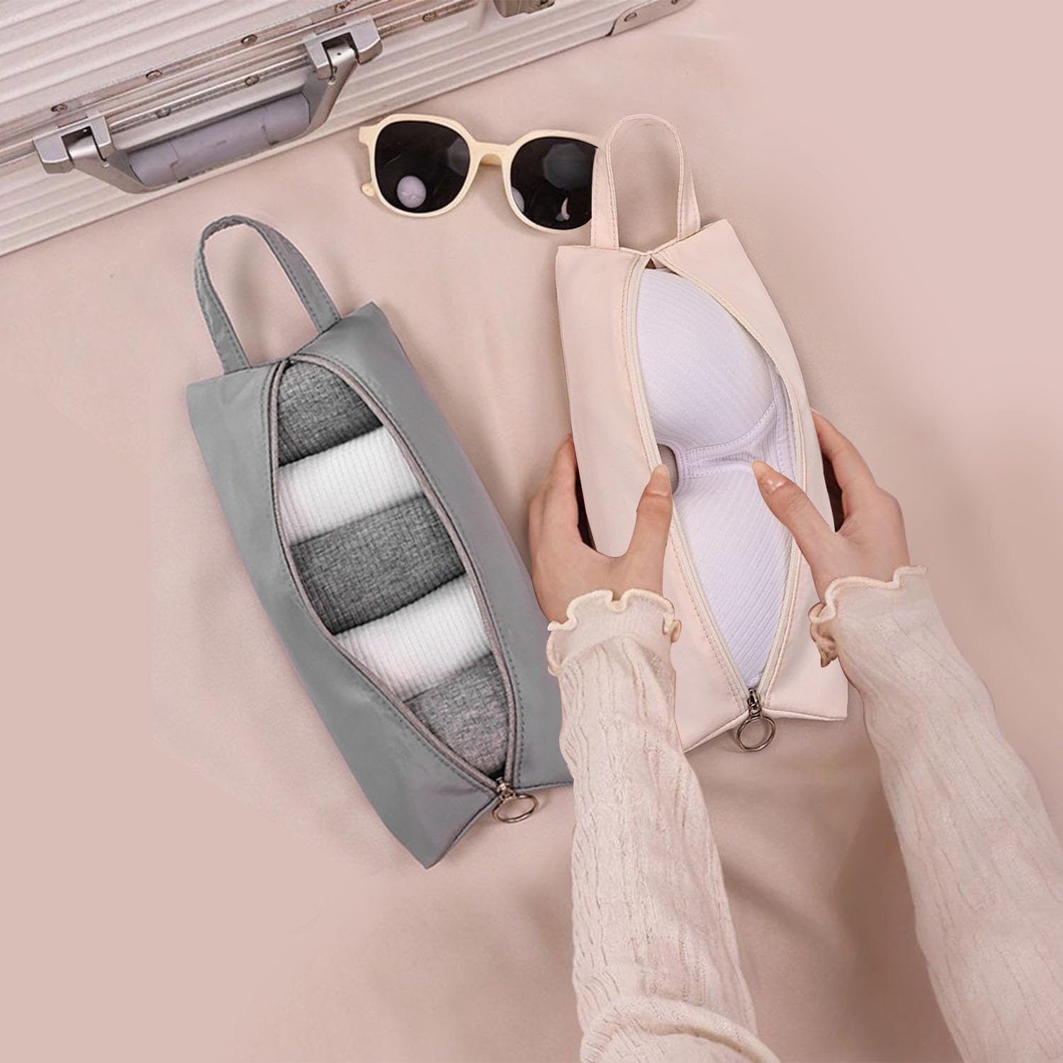 Travel Underwear Organize Storage Bag, Multi-function Cosmetic Bag, Portable Zip