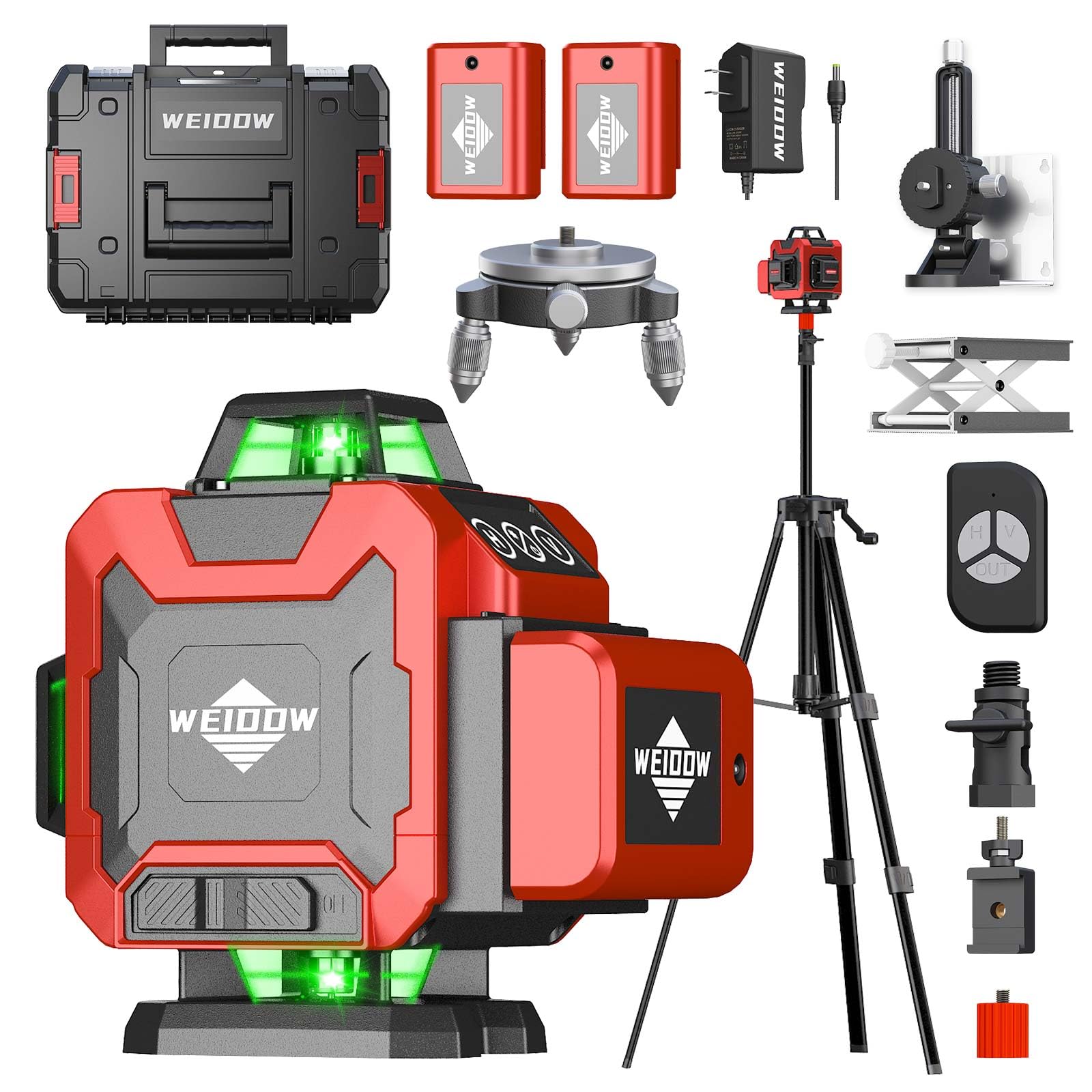 weiddw Laser Level Kit, Plastic & Aluminum, Tripod, Dual Battery, Long Life