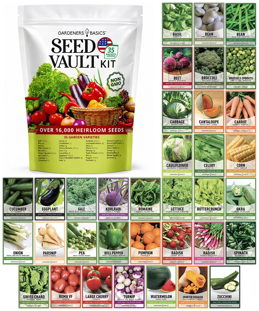 Gardeners Basics Survival Seed Vault Kit, Vegetable Seeds for Planting | 35 heir