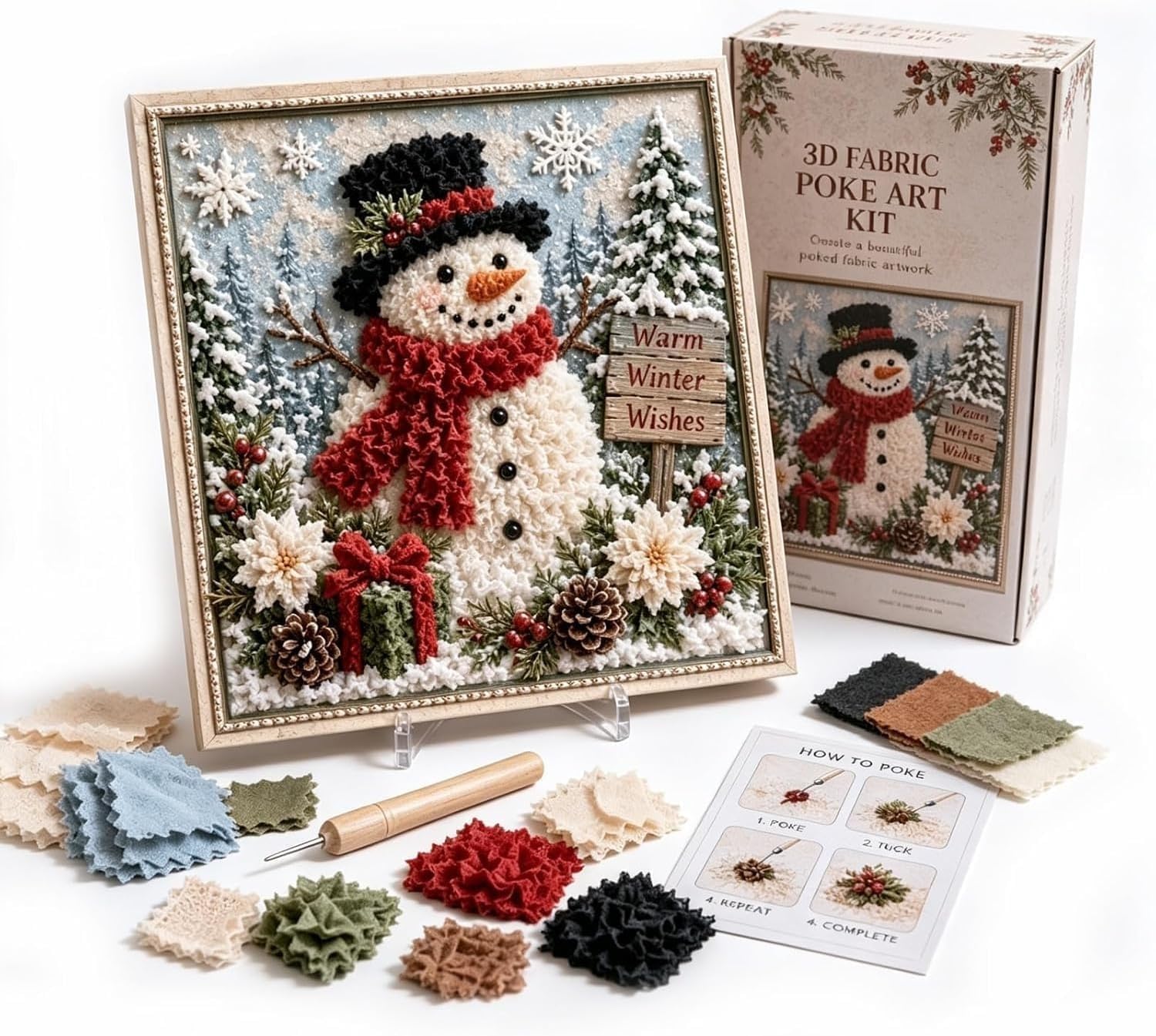 3D Christmas Fabric Poke Art Kits for Adults, DIY Punch Needle Kit，#C | Handmade