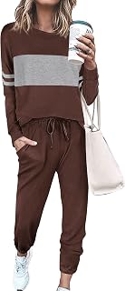 PRETTYGARDEN Women Color Block 2 Piece Sets Tracksuit | Long Sleeve Tops, Drawstring Jogger Pants, Side Pockets, Casual Loungewear Sweatsuits, Fall Travel Outfits, Matching Clothing
