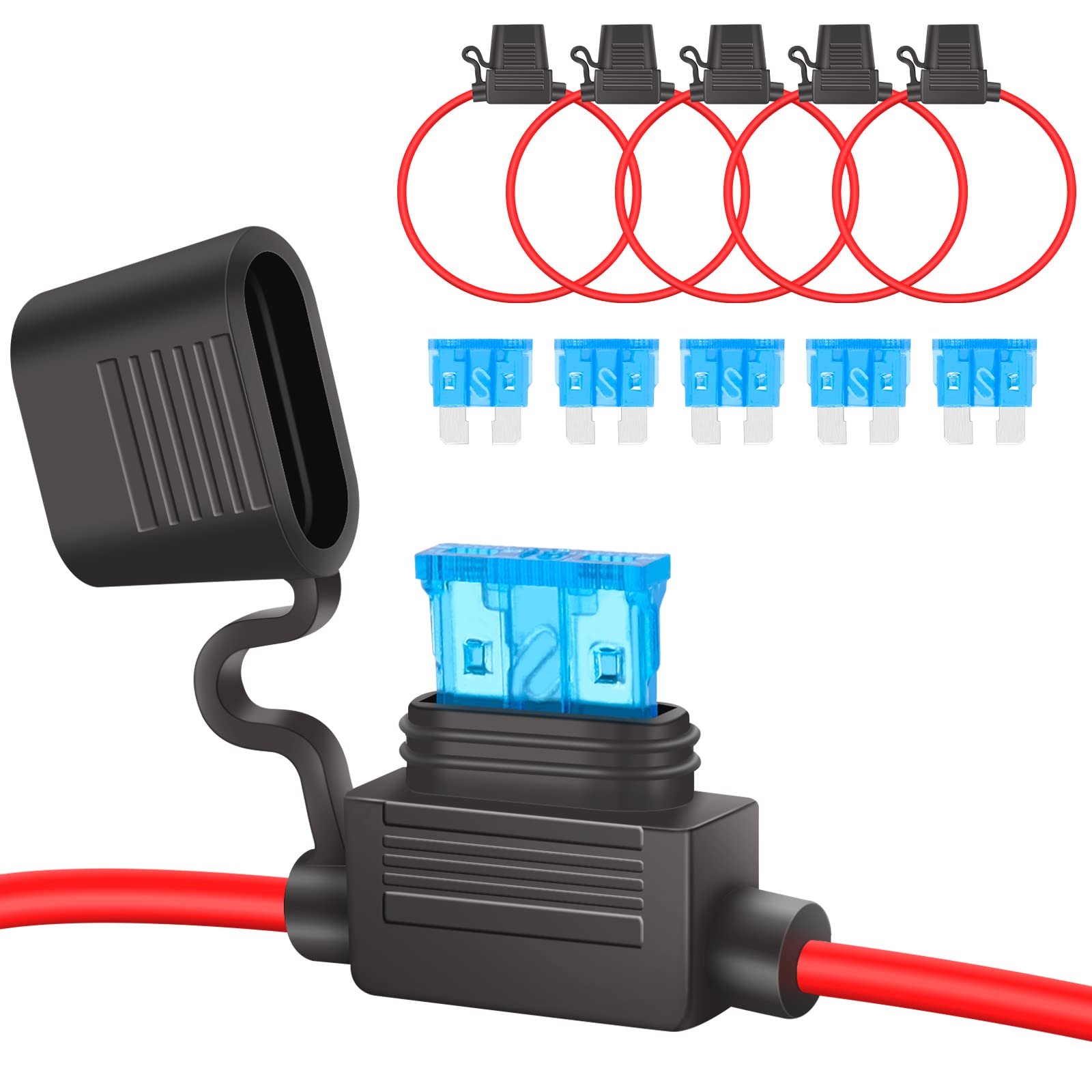JatilEr 5 Pcs 16AWG Standard Inline Fuse Holder 12V with 15A Standard Fuses | Co
