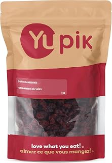 Yupik Dried Cranberries, 1 kg, Gluten-Free, Kosher, Dried Fruits, Whole Cranberries, Lightly Sweetened, Healthy Snacks