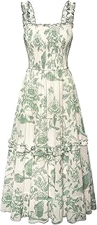 Scarlet Darkness Cottagecore Dresses for Women Ruched Floral Dress 2025 Flowy Summer Dress