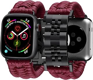 BINLUN Compatible with Apple Watch Band 49mm 46mm 45mm 44mm 42mm 41mm 40mm 38mm Paracord Braided Stainless Steel Replacement Strap Fit for iWatch Ultra2 Ultra Series 10/9/8/7/SE2/SE/6 /5/4 3/2/1