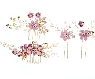 Generic 4 Pcs Rhinestone Hair Combs Bridal Wedding Hair Accessories Crystal Flower Hair Accessories for Women Purple