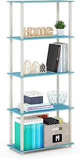 Furinno TURN-N-TUBE 5-Tier Bookcase Corner Shelf Tool-Free Open Shelf Organizer for Living Room, Garage, Home Office, Light Blue