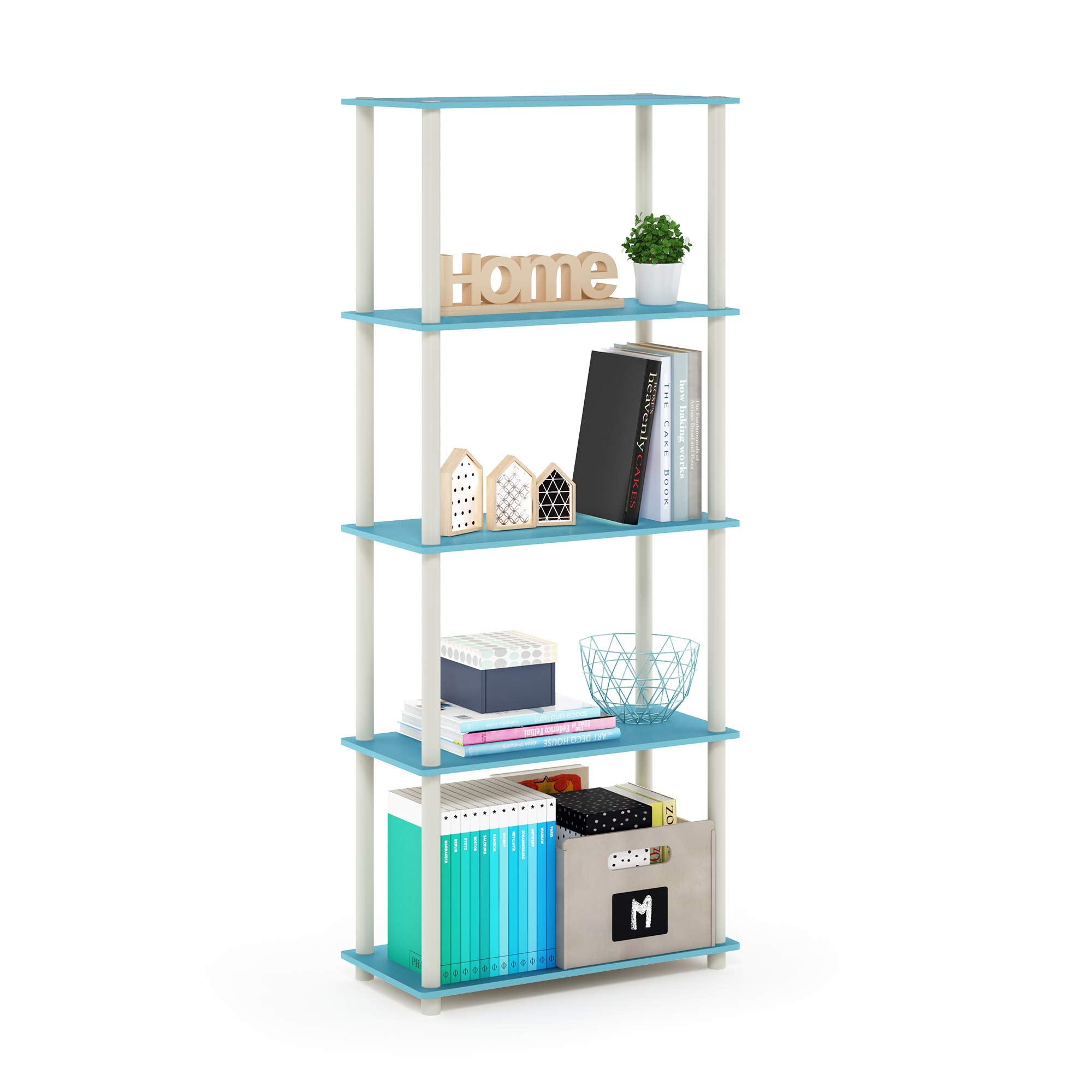 Furinno TURN-N-TUBE 5-Tier Bookcase Corner Shelf Tool-Free Open Shelf Organizer 