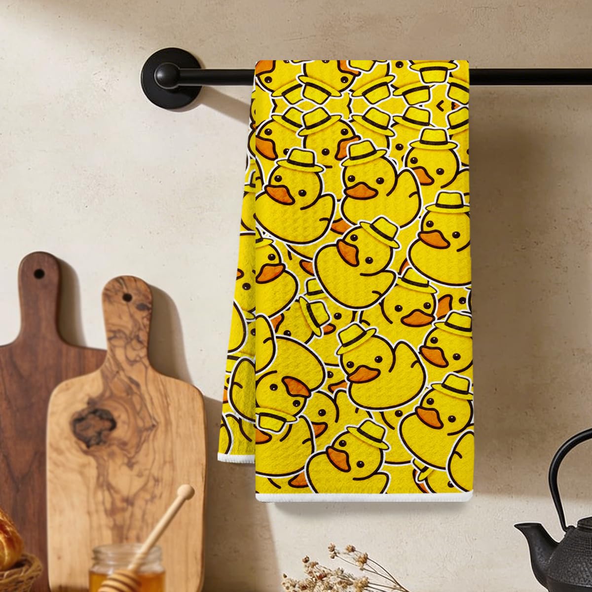 Adorable Rubber Duck Kitchen Towels, Absorbent Microfiber Decorative Honeycomb T