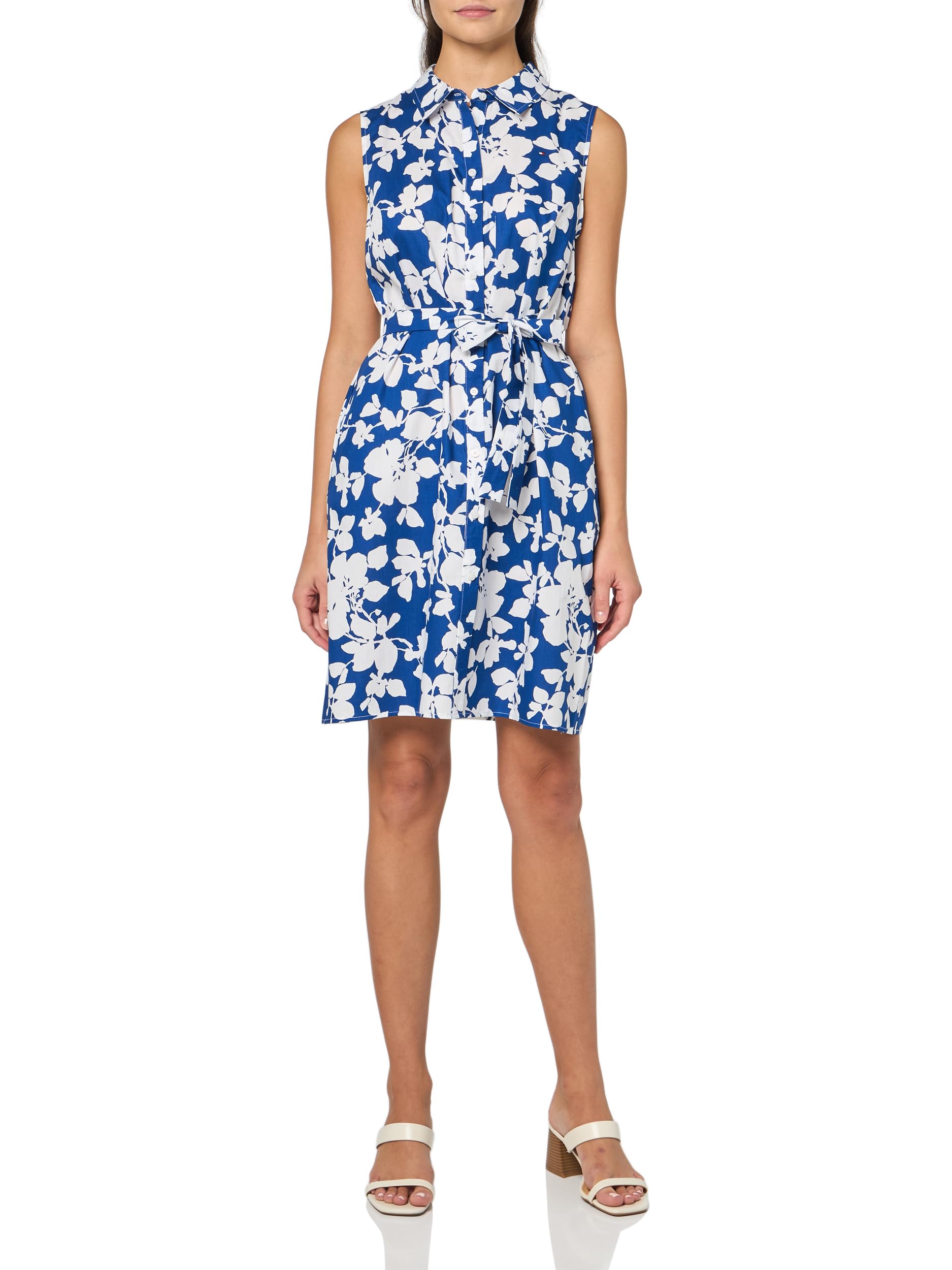 Tommy Hilfiger Women's Sleeveless Collared Button Front Tie Waist Mini Shirt Dre