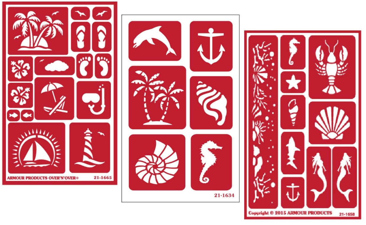 3 Armour Etch Over N Over Reusable Glass Etching Stencils Set | Nautical Theme, 