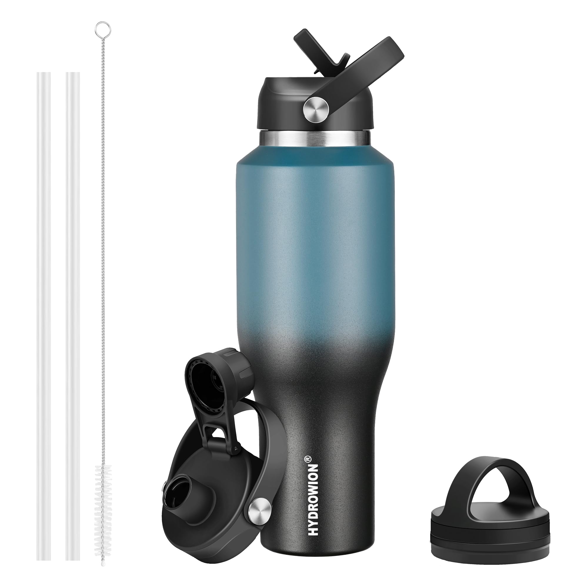 40 oz Insulated Water Bottle Stainless Steel Triple-Wall with Straw Lid Set
