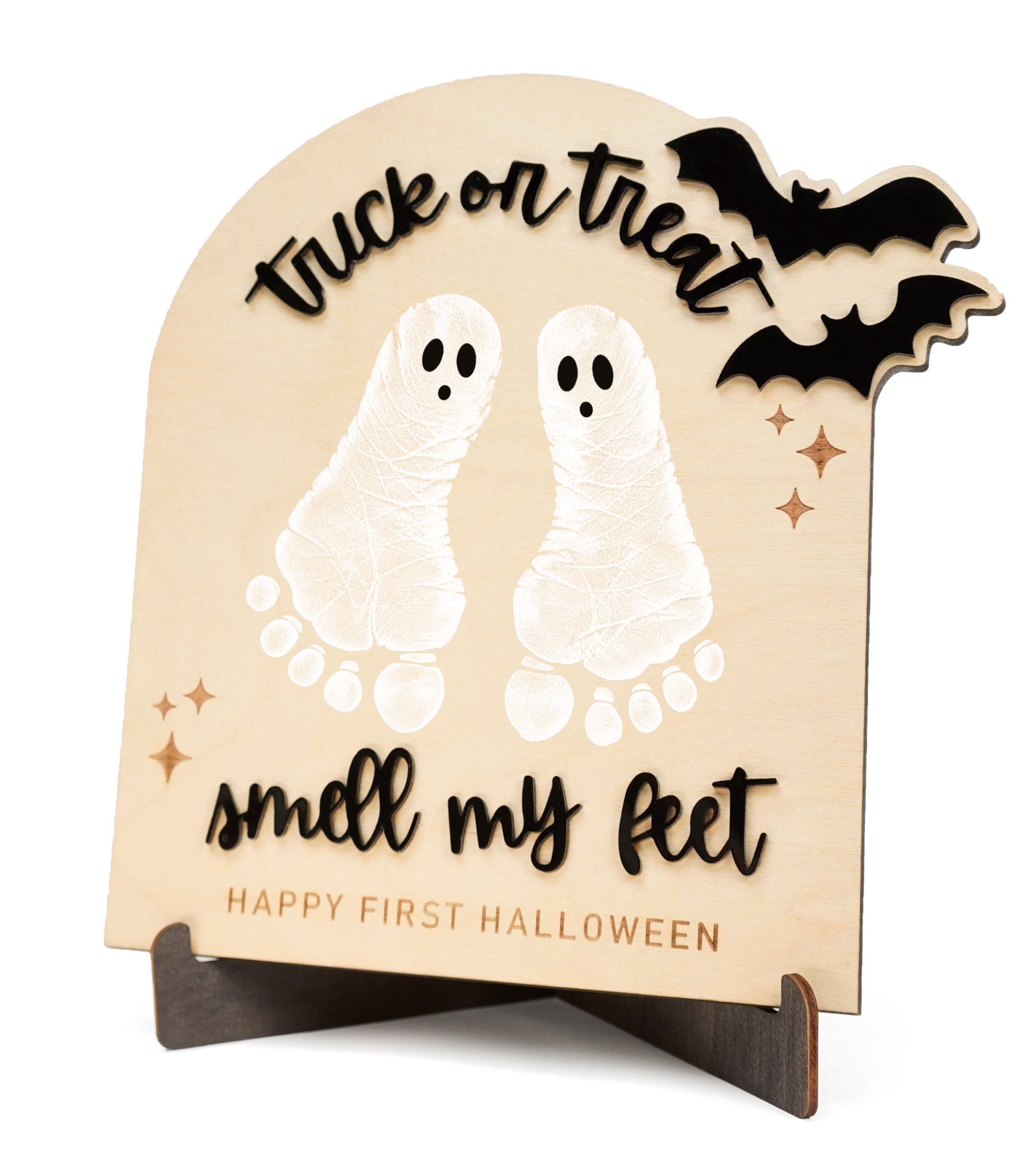 Baby's First Halloween Wooden Keepsake Sign, DIY Footprint Art Milestone Card, W