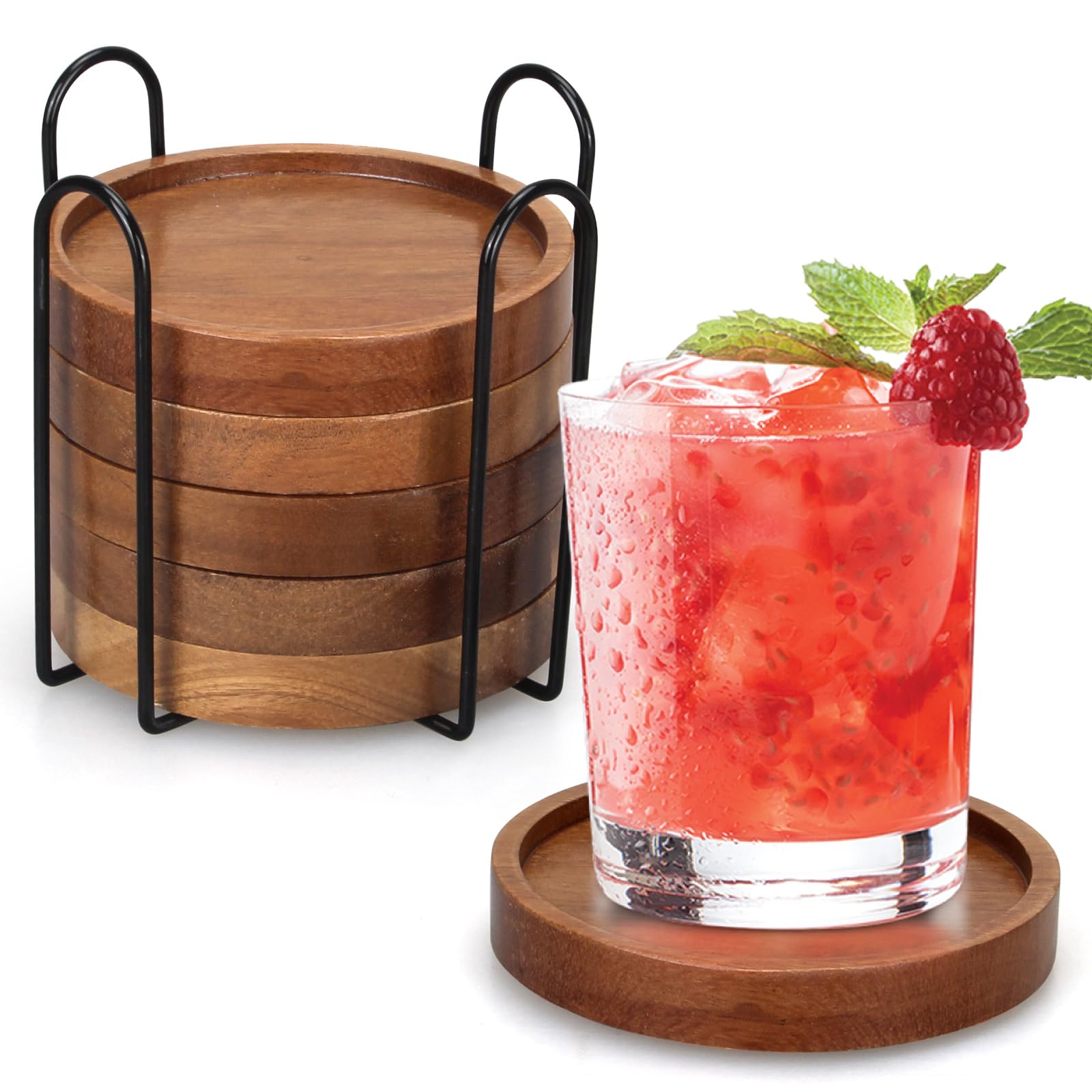 Wooden Coaster Set of 6 Coffee Table Decor Bar Cup Drink Coasters Holder | Acaci