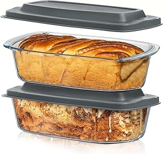Razab (2 Pack Large 7.6 Cups / 1800 Ml / 1.9 Qt Glass Loaf Pans with Lids | Glass Baking Pans for Bread - Meatloaf & Banana Bread Pans with Airtight Lids & Grip Handles, BPA Free, Microwave & Oven Safe