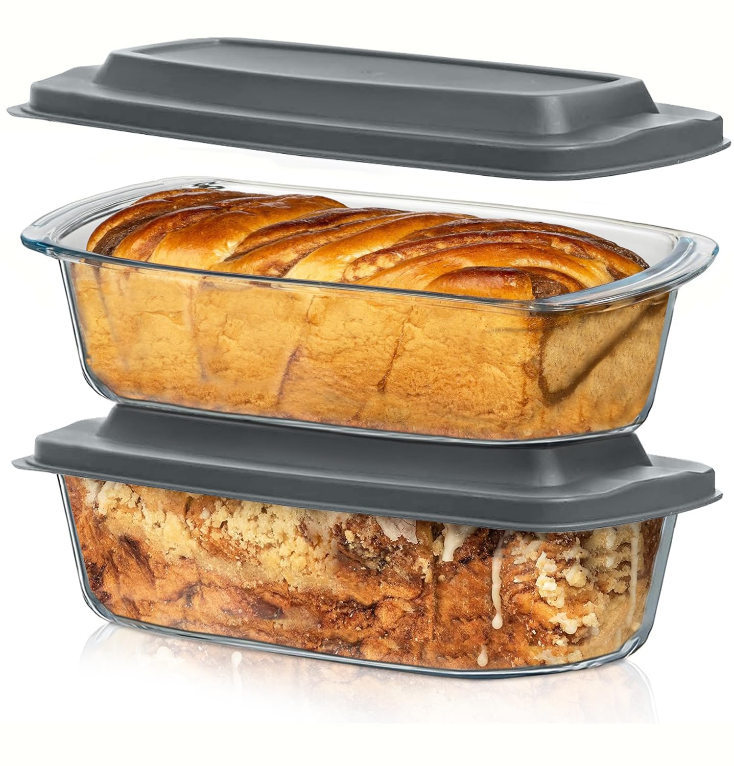 Razab (2 Pack Large 7.6 Cups / 1800 Ml / 1.9 Qt Glass Loaf Pans with Lids | Glas