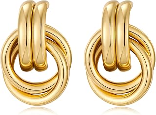 Chunky Gold/Silver Earrings Large Knot Earrings Love Knot Stud Earrings Geometric Dangle Drop Earrings for Women Gift