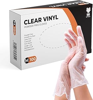PRAIMA Clear Vinyl Gloves, 100 Count, Clear Disposable Gloves (100, Medium)