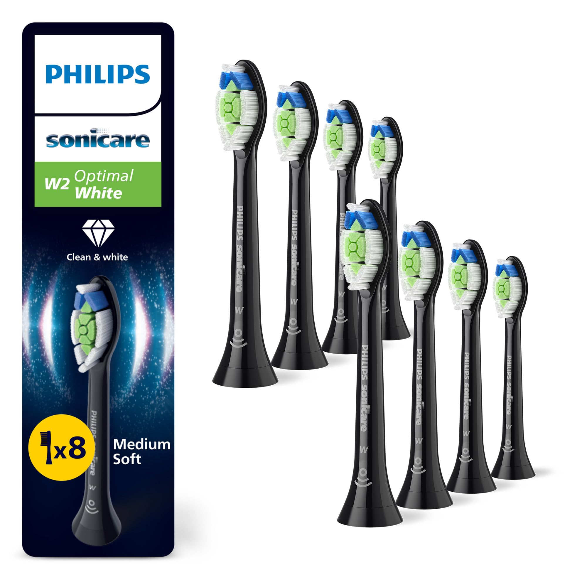 Philips Sonicare W2 Optimal White, Genuine Replacement Toothbrush Heads, Black, 