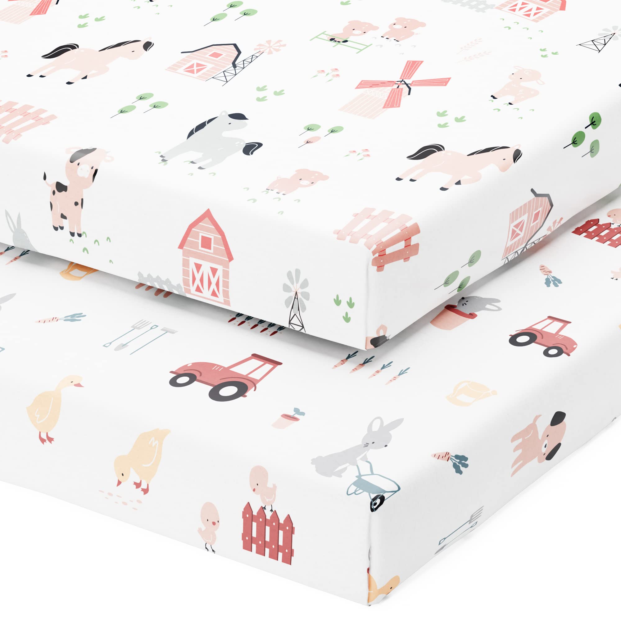 Joey + Joan Pack and Play Sheets Fitted for Graco Pack n Play Playard, 2pk | 100