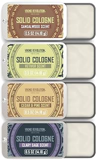 Viking Revolution Solid Cologne Set - Variety 1-0.5 oz (4 Pack) | Includes Cedar Wood, Clary Sage, Vetiver & Sandalwood - Travel Wax Colognes - Great Gift Set for Men