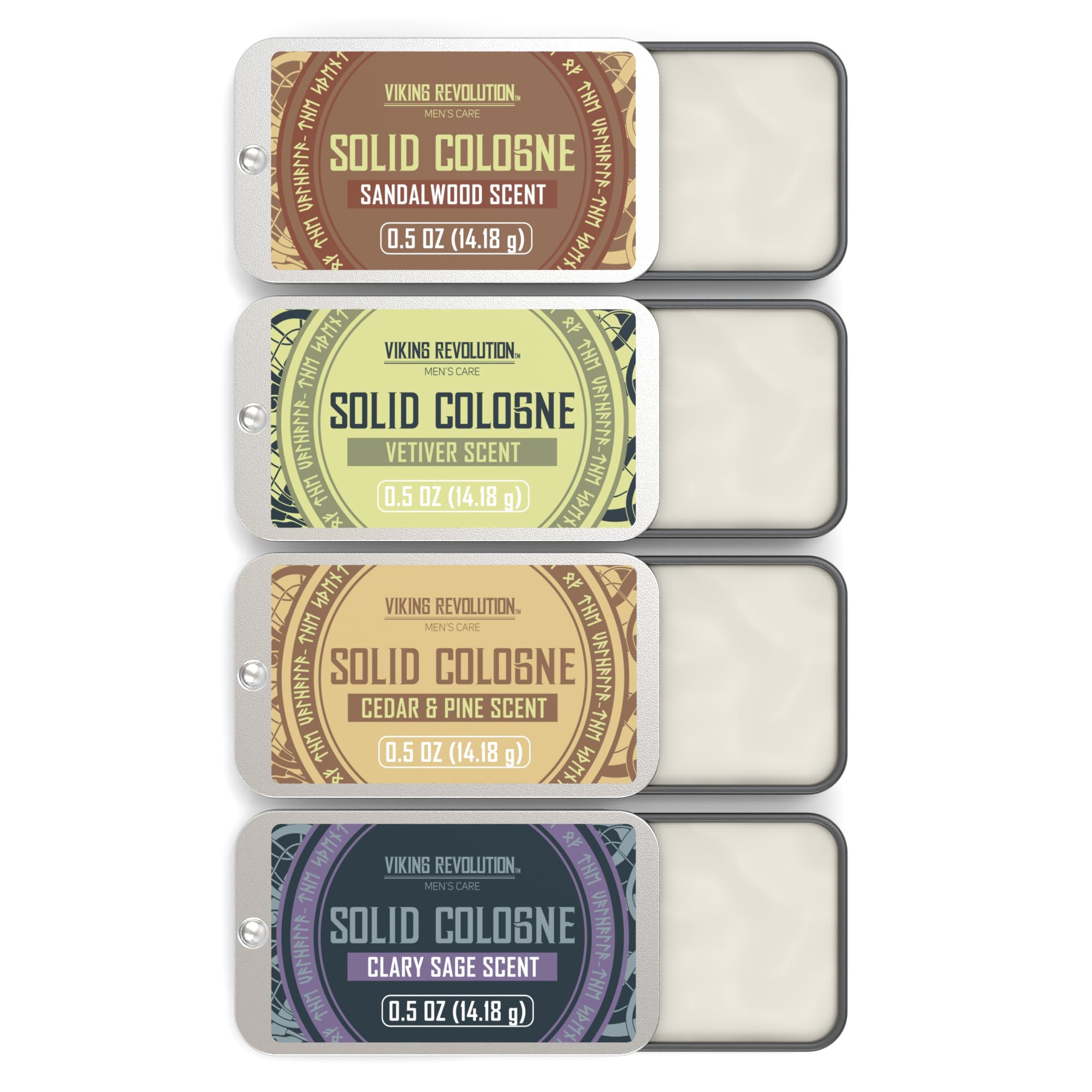 Viking Revolution Solid Cologne Set - Variety 1-0.5 oz (4 Pack) | Includes Cedar