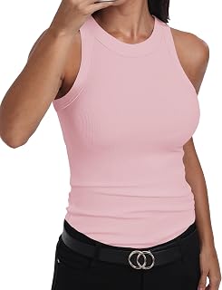 GEMBERA Women's Sleeveless Tank Top Racerback High Neck Casual Classic Ribbed Cotton Slim Fit
