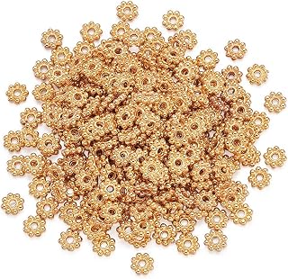 300pcs Flower Spacer Beads, 5x1.5mm Flat Alloy Daisy Beads Metal Jewelry Loose Spacers for DIY Christmas Bracelet Necklace Jewelry Making Beading Supplies, Golden